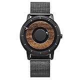 EUTOUR Herren Uhr Armbanduhr, Holz Uhren Magnetische Ausgefallene Minimalistische Unisex Uhren Schweizer Quarzuhr mit Leder/Edelstahl Armband 40