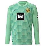 PUMA BVB GK Shirt Replica LS Jr with Sponsor Logo w/Opel Torwarttrikot, Green Glimmer, 140