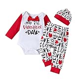 Alliwa Baby Baby Kleidung Set, Strampler Neugeborene Unisex Briefbedruckter Strampler + Hose + Hut Gestreifte Herz Drucken Baby Body Junge Romper Baby Girl Jungen M