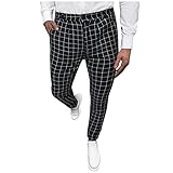 Herren Casual Plaid Skinny Pencil Pants Business-Arbeitshosen Zipper Pants Hose LäSsige Karierte Schmale Bleistifthose FüR Herren Stretch-B