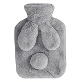 UKKO Wärmflasche 1 Stück Nettes Warmwasser PVC Flasche Hand Und Fußwärmer Plüschbeutel Gestrickte Abdeckung Handwärmer Geburtstagsgeschenk-Dark Grey