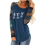 Damen Halloween Langarmshirts Lässige Print Collision Stripes Rundhalsausschnitt Damen Pullover Halloween Tshirt Halloween Muffin Zipper Set Damen Halloween Jugendliche M