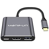 Manifun USB C auf HDMI Multiport-Adapter, Thunderbolt 3 auf HDMI Adapter Typ C auf HDMI 4K/USB 3.0/USB C Power Ladekabel kompatibel mit MacBook Pro, Samsung Galaxy S9/S10/S20/Note 9/Note 10(Grau)