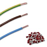 EBROM Verdrahtungssatz, Zählerschrank Verteilung, Aderleitung flexibel H07V-K 10 mm² (10 mm2) Farben: blau - braun - grün/gelb inkl. 20 x Aderendhülsen 18 mm ROT – viele Längen im Set bis 10 M