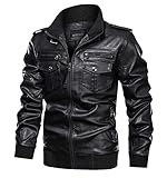 KEFITEVD Kunst-Lederjacke Herren Übergangsjacke Bikerjacke Winter Leder Jacke Herren Motorrad Biker Jacke Kurz Parka Retro Fliegerjacke Männer Schwarz S