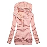 Sweatjacke Damen Zip Up Hoodie Jacke Farbblock Kapuzenjacke Herbst Winter Pullover Übergroße Sweatshirt Mode Damenmantel mit Einstellbar Kordelzug Mantel Lang Warm Übergangsjacke fur Damen Fannyfuny