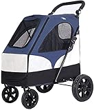 Haustier-Kinderwagen-Kinderwagen für große Hunde, 4-Rad-leichter Reisen faltbarer Hundewagen-Kinderwagen-Kinderwagen, mit Aufbewahrungstasche, Vorderrad kann 360 ° gedreht werden, PET liefert Zubehö