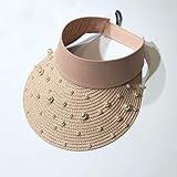 SIMEISM Sonnenschutz Sommer Damen Mode Große Traufe Perle Niet Hohl Ente Zunge Sonnenhut Faltbar Strand S
