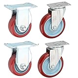 JUNZ 2,5-5 Zoll/63-125 mm Schwerlast-Lenkrollen, Lenkrollen für Möbel und Werkbank, Optionale Bremsrollen, 4er-Set, Last 700lbs/317kg, R