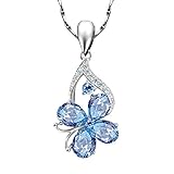 Halskette Anhänger Saphir Vierblättriges Kleeblatt Anhänger Aquamarin Topas Blume Halskette Blauer Kristall Vierblättriges Kleeblatt Anhänger Freundschaft Halsketten Hochzeit Geburtstagsgeschenk