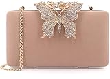 Dexmay Clutch mit Strasssteinen, Schmetterlingsverschluss, Abendtasche für formelle Partys, Beige (nude), M