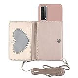 TYWZ Crossbody Hülle für Huawei P Smart 2021,Schultergurt Halsketten Brieftasche PU Leder Handykette mit Kartenhalter Silikon Case mit Kordel zum Umhängen-R