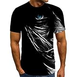 Herren T-Shirt Frühling Sommer Casual Fantasy Motiv Tops Schlanke 3D-gedruckte Pullover Kurzarm O-Ausschnitt Bluse(4XL,Schwarz)