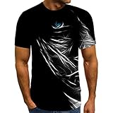 Herren T-Shirt Frühling Sommer Casual Fantasy Motiv Tops Schlanke 3D-gedruckte Pullover Kurzarm O-Ausschnitt Bluse(3XL,Schwarz)