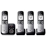 Panasonic KX-TG6864GB Schnurlostelefon mit 4 Mobilteilen und Anrufbeantworter (Bis zu 1.000 Telefonnummern sperren, übersichtliche Schriftgröße, lauter Hörer, Voll-Duplex Freisprechen) schwarz-silb