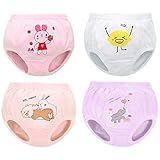 Jamron Unisex Mädchen Jungen 4er Pack Reine Baumwolle Unterwäsche Slips Unterhose mit Niedlichen Cartoon Drucken Hellrosa & Rosa & Lila & Weiß 9-10 J