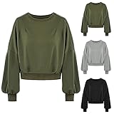 DAY8 Damen Crop Pullover Sweatshirt Spleißen Langarm Oberteil Locker Crop Top Bauchfrei Langarmshirts Herb