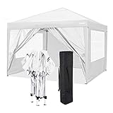 COBIZI Faltpavillon 3x3m Pop Up Pavillon Faltbar mit 4 Seitenwände | wasserdicht | UV-Schutz 50+ | Gartenpavillon Partyzelt für Garten Party Markt Picknick | inkl(3x3m mit seitenteilen, White)