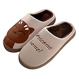 Hausschuhe Unisex Pantoletten Mit Rutschfester Naturkautschuk-Sohle,Filz-Pantoffeln Winter Wärme Plüsch Fleece Gefüttert Schuhe Puschen Bequeme Weich Indoor Baumwolle Slippers Leichte F