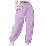 JIAYOUA Jogginghose Damen Winter Warm Sporthose Elastischer Plüsch Yogahose Trainingshose Freizeithose mit Taschen Frauen Weich Bequem Gefüttert Sweatpant Kordelzug Jogger Fleece H