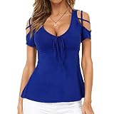 FrüHling Und Sommer Neue Damenoberteile V-Ausschnitt Schleife Kreuzriemen Off-The-Shoulder Kurzarm-Damen-T-S