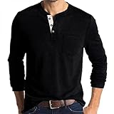 Chejarity Herren Henley Shirt mit Grandad-Ausschnitt Regular Fit Longsleeve mit Brusttaschen Männer Basic Langarm Lässige T-Shirt Langärmliges mit Knop