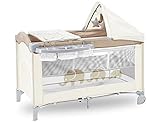 Kinderreisebett klappbar Laufstall Baby Kinderbett Zustellbett Infantastic Beistellbett mit Matratze Wickelauflage Rollen Spielbogen Utensilienablage Tragetasche ab Geburt bis 15 kg Grau + Beig