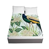 Oduo Spannbettlaken 3D, Pfau Drucken Spannbetttücher Microfaser für Boxspringbetten, Spannbetttuch Steghöhe bis 30cm, Spannbetttuch für Einzelbett Doppelbett (Grüne Blätter,150x200x30cm)