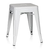 hjh OFFICE 645002 Hocker niedrig VANTAGGIO Metall Weiß Sitzhocker im Industry-Design, stapelb