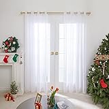 Deconovo Transparent Gardinen Wohnzimmer Voile Vorhang Ösenvorhang 245x140 cm Weiß 2er Set, Stoff, 245x140