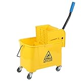 Samger 20L Putzeimer auf Rädern Plastik Fahreimer mit Presse mit Metallgriff und 4 Rädern für die Gewerbliche Reinigung zu Hause, Gelb