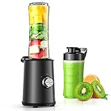 Smoothie Mixer mit 3 Modus, Edelstahl für Smoothie, Shakes, Eis und Tiefkühlfrüchte, Babynahrung, mit 1x600ml & 1x300ml BPA Freie Flasche 350W (Schwarz)