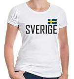 buXsbaum® Damen Girlie T-Shirt Schweden | Sverige Sweden Suede Suecia Europa | Ländershirt Fanshirt | L, Weiß