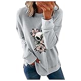 iHENGH Damen Mode Lose Rundhalsausschnitt Halloween Printed Langarm Pullover Tops(Grau-3, L)