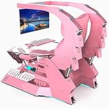 FBoss Bürostuhl, Gaming-Stuhl, ergonomischer Bürostuhl, PC-Stuhl mit Massage-Lendenwirbelstütze, PU-Leder, hohe Rückenlehne mit Fußstü