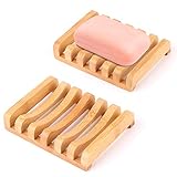 Thinkcase Seifenschale Holz Dusche (2 Stück), Seifenablage Handarbeit Seifenhalter Halter Bad Waschbecken Deck Seifenhalterung, Natürliche Bambus Seifenkiste Seifen Box Für Seife Scrubber Schw