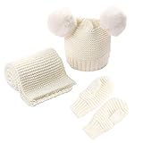 Baby Kinder Hut Schal Handschuhe Set Kleinkind Winter Warm Gestrickt Pompon Mütze Mütze mit Halstuch Kreis Schlaufe Und Handwärmer Handschuhe für 0-3Y Jungen M