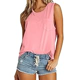 TTWOMEN Mode Damen Casual Ärmellos Rundhals Weste T-Shirt Einfarbig Lose Hemden Bluse Tanktop