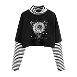 GOKOMO Damen Hohe Kragen Streifen Pullover Elegant Langarm Rundhals Hiphop Druck Sweatshirt Lässig Sweatshirt Frühling Pullover Für Damen Lässiges Bluse Frühlingsoberteile Fraun(XXL,Weiß)