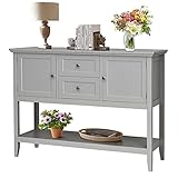 COSTWAY Konsolentisch Flurtisch mit 2 Schubladen und Schränken, Buffet-Tisch Beistelltisch Holz, Sideboard Esskommode für Wohnzimmer Flur Büro (Grau)