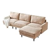 Redsa Modernes 3-Sitzer-Sofa, L-Form, modernes Sektionalsofa mit linker oder rechter Chaiselonsole, Hartholzgestell, Sofa mit separatem Ottomane für Wohnzimmer, schlichter S