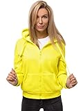 OZONEE Damen Kapuzenpullover Sweatjacke Sweatshirt Farbvarianten Kapuzenjacke Kapuzenpulli Langarm Kapuze Hoodie Sport Style Casual Fitness Basic Training JS/W03 GELB-NEON S