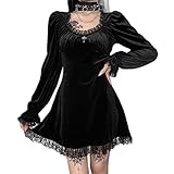 Minetom Damen Kleid Sommer Minikleid Gothic Kleid Kleid Retro Vintage Steampunk Röcke Punk Kleid Lolita Langarm Swing Cosplay Kostüm Fasching Fasnacht Karneval Party D Schwarz L