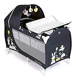CAM Reisebett DAILY PLUS | Großes Babybett 120x60cm inkl. Wickelauflage, Reisebettmatratze, Rollen & Tragetasche | seitlichem Einstieg | klappbar & kompakt (Happy Animals blau)