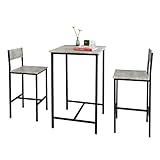 SoBuy OGT27-HG 3-teilig Bartisch mit Stühlen Esstisch Stehtisch Bistrotisch mit 2 Barhocker Sitzgruppe g