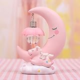 Harz Mond Einhorn Cartoon Baby Kinderzimmer Lampe Atmen Nachtlicht Kind,LED Mond Wunschkugel Licht Hängende Einhorn Mondlampe Mond Ornamente LED Mondlampe Nachtlicht mit Ständer (Rosa Einhorn A)