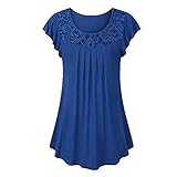 iHENGH Damen Solide Spitze Patchwork Geraffte Tank Top, Frauen Sommer Bluse Kurzarm Tops S