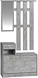 ts-ideen Set Wand-Garderobe Spiegel Schuhkipper Schuhschrank mit Schublade Holz Betonoptik G