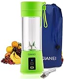 Gianei tragbarer Mixer Smoothie Maker - mixer klein für Gemüse und Obst, Smoothie maker to go mit Tragetasche, USB wiederaufladbarer Akku Mixer, 380 ml Becher, 6 Edelstahlmessern (Grün)