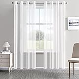 CUTEWIND Gardinen mit Ösen Halbtransparent Einfarbig Vorhänge für Fenster Schlafzimmer Wohnzimmer Moderne und Elegante Gardine 140x245cm(B x H) 2er Set je Weiß
